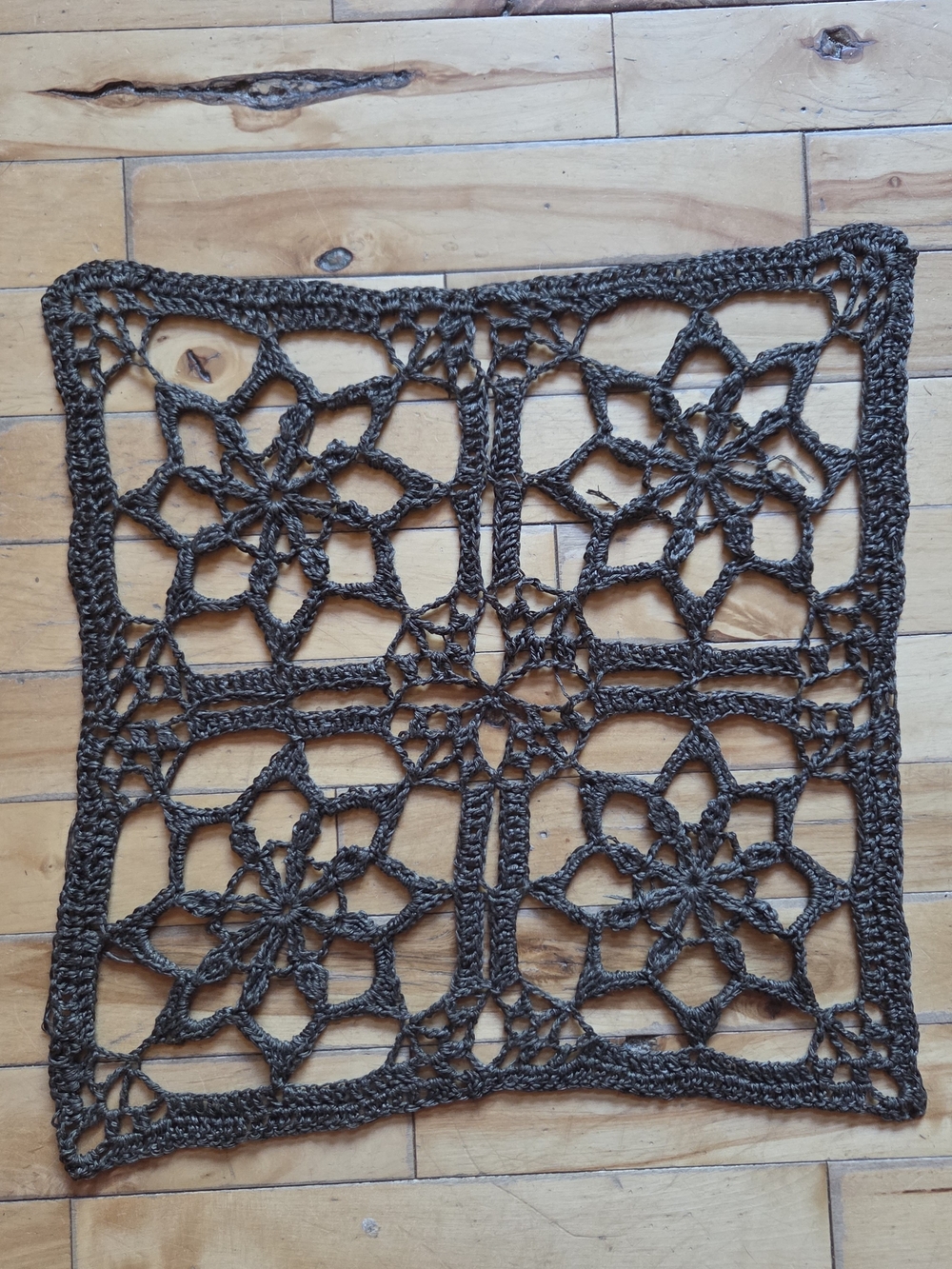 Hand-Crafted Crocheted Lace Square Table Accent Placemat Mocha Brown 16in X 16in